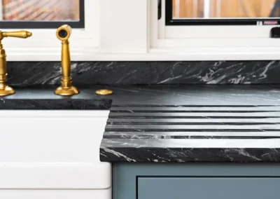 Natural stone and quartz in Kitchen.